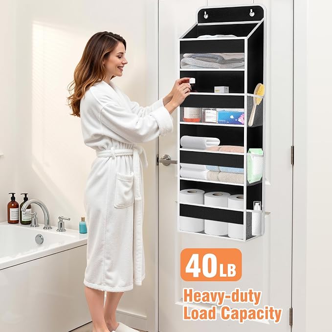 Over The Door Organizer Storage Large Capacity Hanging Bedroom Storage | 4 Shelves, 40 LB Capacity, Foldable Mesh Design, Clear Window, Sturdy, Large Storage Organizer for Nursery, Pantry & Closet