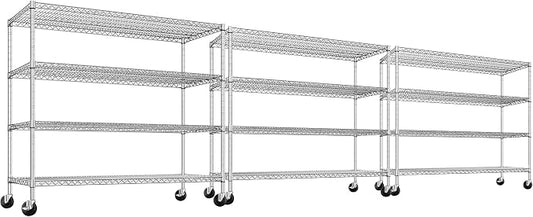 REIBII 55.5''W Storage Shelves 2500LBS Wire Shelving Unit with Wheels Heavy Duty Metal Shelves for Storage Adjustable Garage Storage Rack Pantry Shelf Kitchen Shelving, 75.6" H X 55.5''W X 24" D, 3PCS