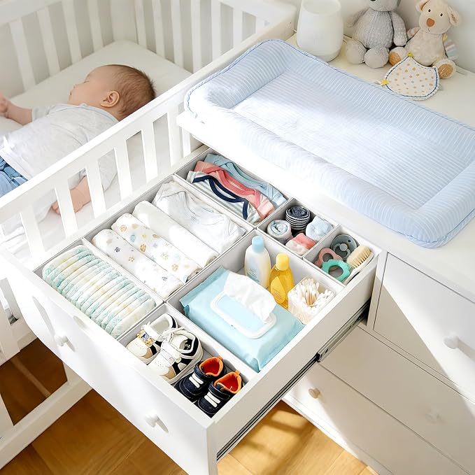 DIMJ Drawer Organizer Clothes 28 Pack - Foldable Baby Organizers and Storage & Closet Organizers for Bedroom, Closet - Nursery Organization Dresser Dividers for underwear, Sock,Bra, Belt, Tie,White