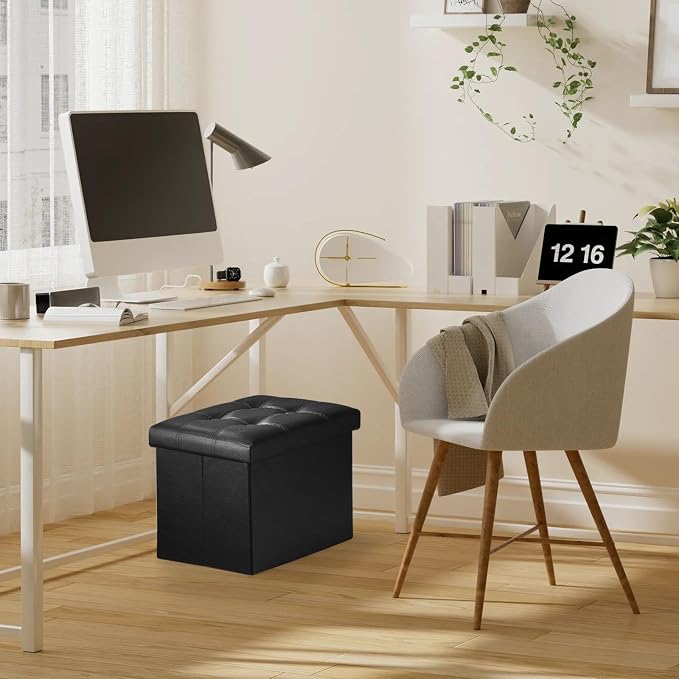 Bsketa 2PC Storage Ottoman, Folding Foot Stool with Thicker Foam Padded Seat Small Leather Storage Ottoman Bench Foot Rest for Living Room Foldable Coffee Table 17x13x13in,Black | Ottoman with Storage, Thicker Foam Padded Seat, Living Room, Dorm, Bedro...