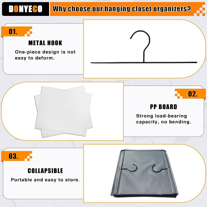 Hanging Closet Organizer 6-Shelf, Oxford Fabric Wardrobe Storage, Gray | Easy-mount foldable design holds clothes, handbags, shoes & accessories; washable Oxford fabric, sturdy and space-saving.