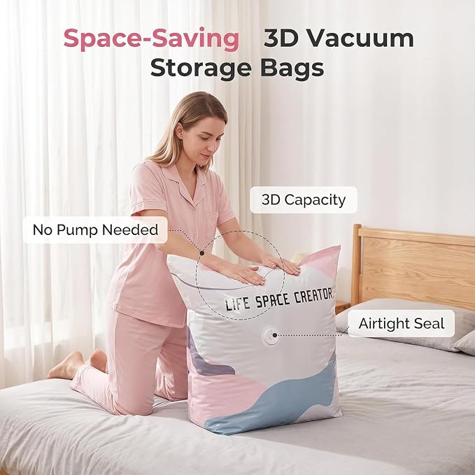 3-Pack No-Pump Vacuum Storage Bags, 2026 New Cube Compression Space Saver Bags, Upgrade Large Storage Compression Bags No-Pump 3D Vacuum Storage Bags for Clothes, Comforters, Blankets (31.4 * 39.3in)