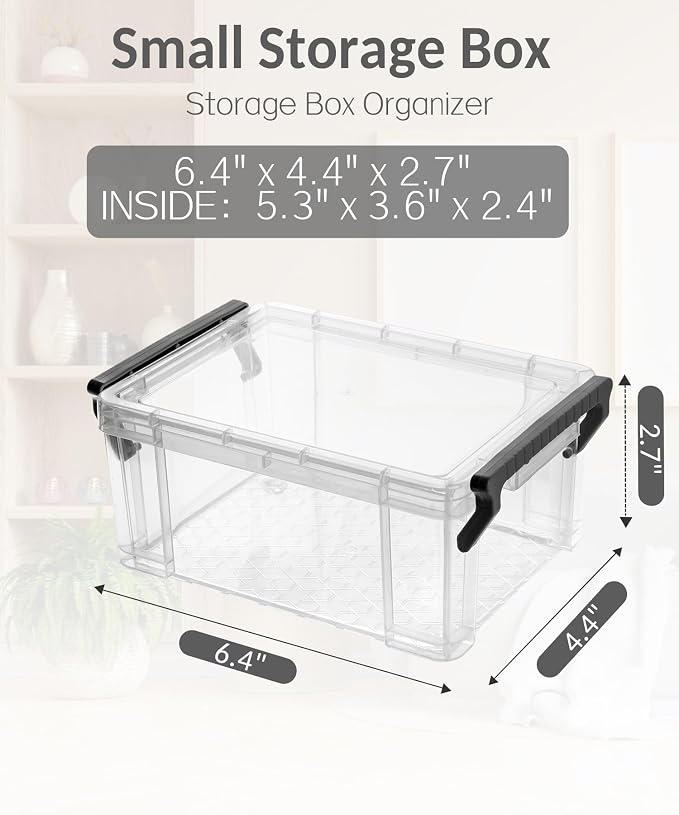 Sooez 6 Pack Small Plastic Containers with Lids, 6.4" x 4.4" x 2.7" | Clear Crayon Box Pencil Case, Stackable Stroage Organizer for Beads Craft Art Supplies, Storage Bins for Jewelry Stickers