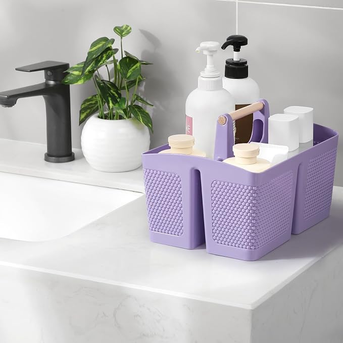 rejomiik Plastic Shower Caddy, Portable Shower Basket with Handle, Purple | Cleaning Caddy Organizer for Bathroom, College Dorm Room Essentials, Storage Tote