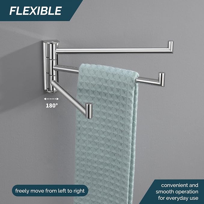 Angle Simple Swivel Hand Towel Rack, Foldable 3 Bars, Polished Chrome | Solid SUS304 Stainless Steel, Kitchen Towel Holder, Triple Arms Space Saving, 9.84"