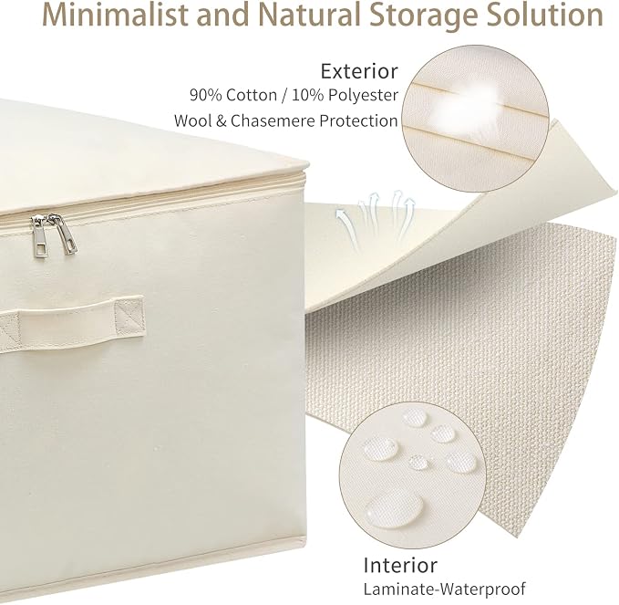 3 Pack Canvas Comforter & Blanket Storage Bags with Clear Window, Beige | Large Capacity, Cotton Linen Fabric, Reinforced Handles, Foldable Design for King Comforters, Clothes and Blankets Storage