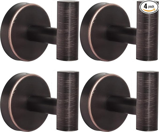 Kruodop Towel Hooks for Bathroom,4 Packs Wall Mount Towel Holder,Black Matte Wall Robe Hook,Stainless Steel Heavy Duty Door Hanger Towel Hook for Kitchen, Bedroom,Hotel,Pool,Coats - Red Bronze