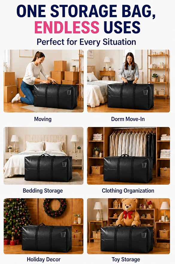 60 Gallon Extra Large Storage Bags Bins, Giant XXL Moving Storage Totes Bag Heavy Duty, Huge Waterproof Storage Duffle Bag