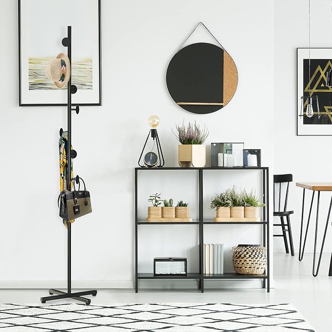 Coat Rack Freestanding, Black Coat Tree With 8 Hooks Metal Coat Stand for Entryway,Hallway, Bedroom, Office for Coats, Hanging Clothes, Jacket, Hats, Bags