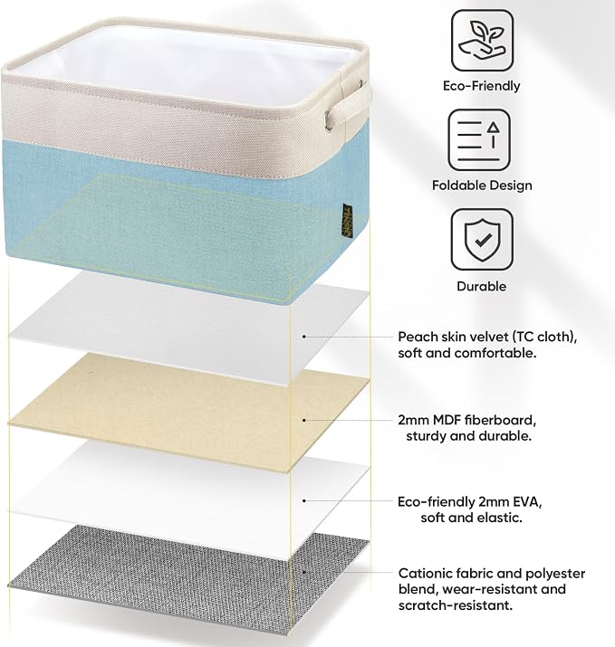 BALEINE 3 Pack Fabric Closet Storage Bins for Shelves, Linen Closet Organizers and Storage, Decorative Baskets for Organizing, Shelf, Clothes, Home, Office (Skyblue, 15''x11''x9.5'')