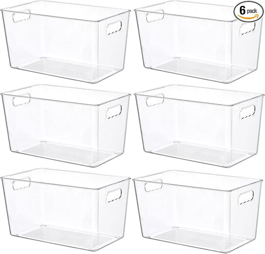 Vtopmart 6 Pack Clear Plastic Storage Bins, Pantry Organizer Containers with Handle for Refrigerator, Fridge, Cabinet, Kitchen, Countertops, Cupboard, Home Organization and Storage, XL