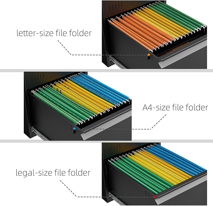 Guizeeopo Metal File Cabinet with Lock, 2 Drawer Lateral File Cabinets for Home Office, Printer Stand, Heavy Duty Office Storage Cabinet for A4/Letter/Legal Size, Assembly Required(Black)