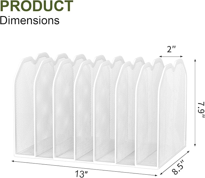 FANXIYQ White 7-Section File Folder Organizer for Desk, Metal Vertical File Holder Stand, Desktop File Organizer Rack for Letter/A4 Folders, Papers, Books, Office Classroom Home
