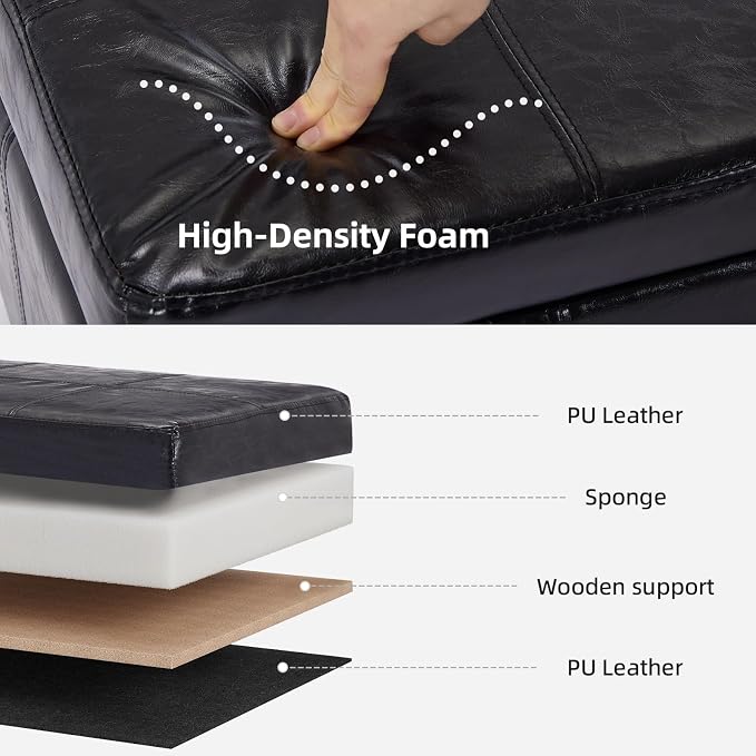 41.5 Inch Black Faux Leather Storage Ottoman Bench with Slow-Close Hinge | 2.8 cu ft hidden storage,660 lbs weight capacity,solid wood legs,fits entryway bedroom living room