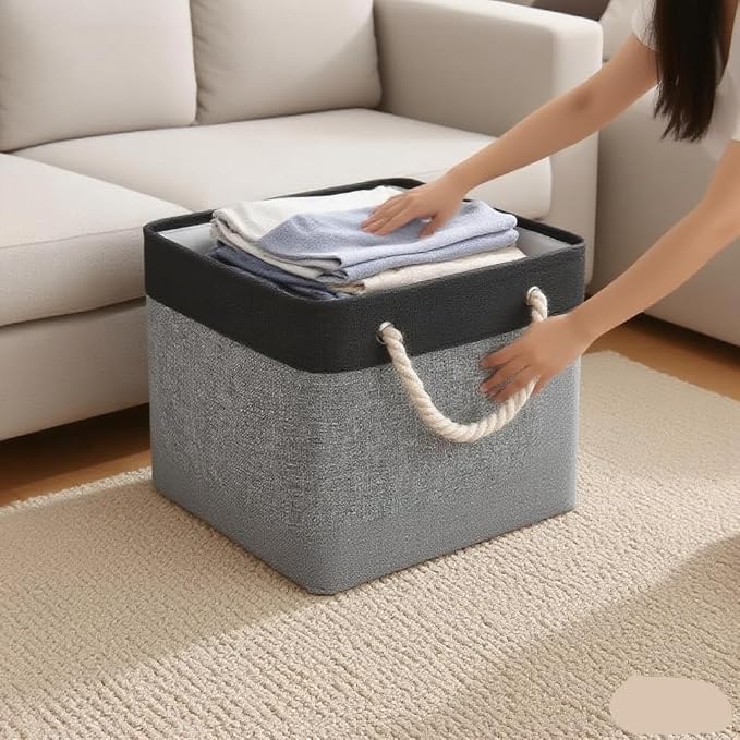 Cube Storage Bins, Collapsible Fabric Storage Cubes Bins, 11 Inch Cube Storage Bins with Handles, Foldable Storage Cubes (Black/Gray, 6Pack)