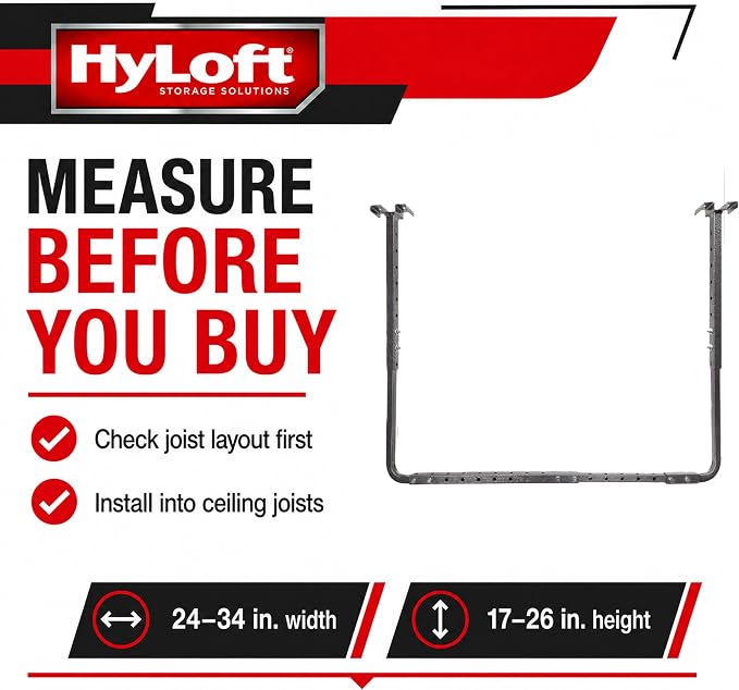HyLoft Adjustable Garage Ceiling Mount Storage Rack Kit, Ceiling Shelving Mounts, 34 in. x 26 in., 80844-10, Hammertone
