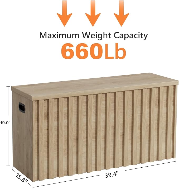 Storage Bench,39.4" Wood Box, Storage Trunk with 2 Safety Hinges, Ottoman Storage Chest, Fluted Storage Bench for Bedroom, Entryway, Living Room (Ivroy White)