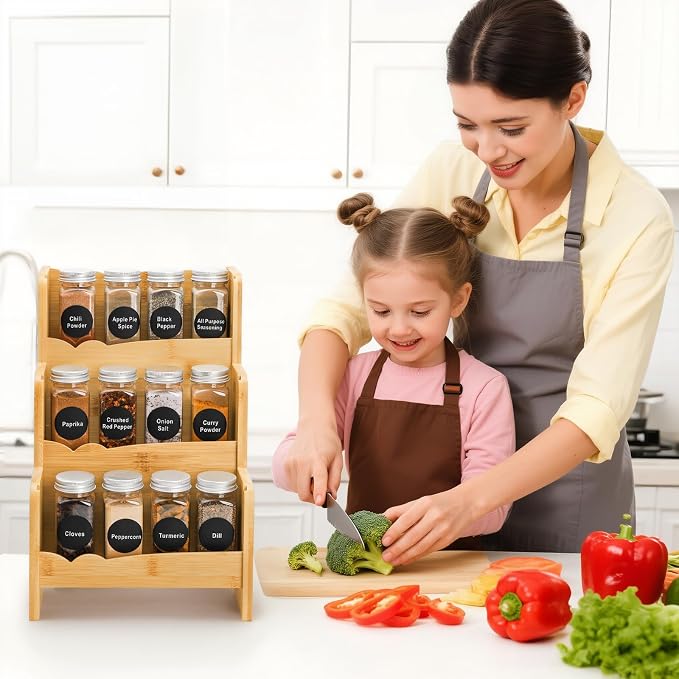 Small Spice Rack Organizer Countertop, 3 Tier Bamboo Spice Rack Seasoning Organizer for Kitchen Cabinet Pantry Countertop Holding 12 Jars, Jars No Included