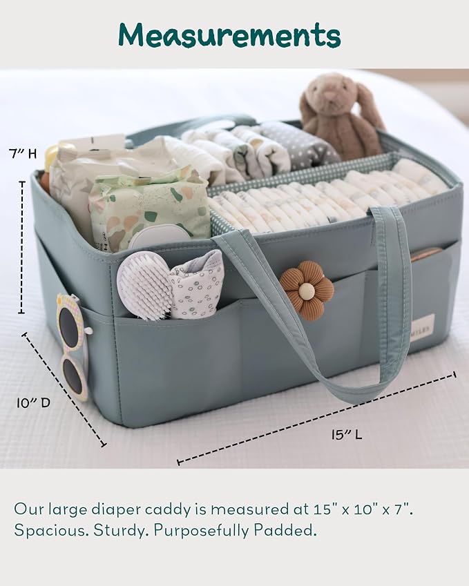 Baby Diaper Caddy Organizer, Wipeable Diaper Organizer Basket with 8 Pockets for Newborn Essentials, Nursery Tote Bag for Changing Table & Car Organization (Willow Green, Large)
