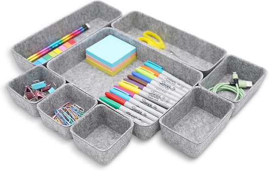 Welaxy Desk Drawer organizers tray Felt storage bins aesthetics room décor for home office dorm closet decluttering minimalist lifestyle (Gray)
