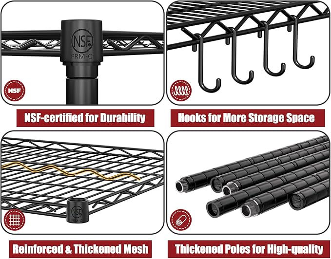 PrimeZone 4 Tier 55.5"W x 24"D x 80"H Heavy-Duty Wire Shelving with Wheels | Tote Storage Rack, Adjustable Shelves, 2400 LBS Capacity, 4" Rolling Casters, 25.4mm Steel Tube for Warehouse, Basement, 3PCS