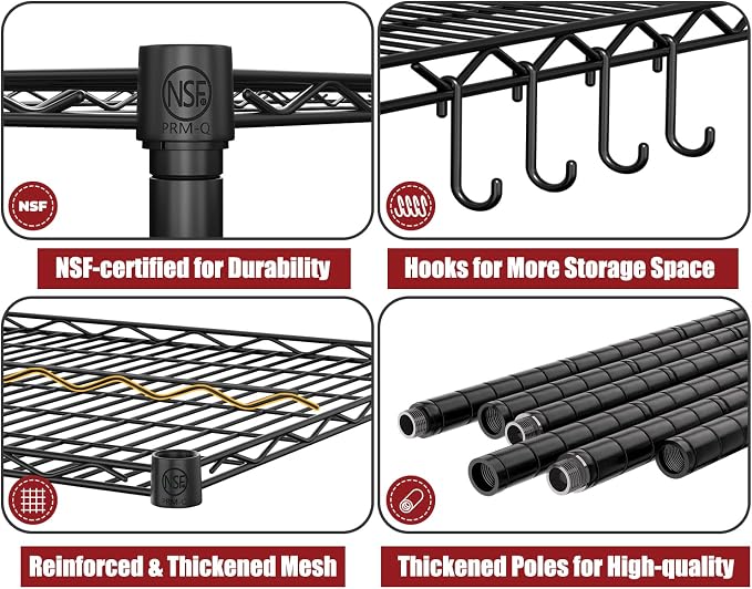 PrimeZone 4 Tier 55.5"W x 24"D x 80"H Heavy-Duty Wire Shelving with Wheels | Tote Storage Rack, Adjustable Shelves, 2400 LBS Capacity, 4" Rolling Casters, 25.4mm Steel Tube for Warehouse, Basement, 2PCS