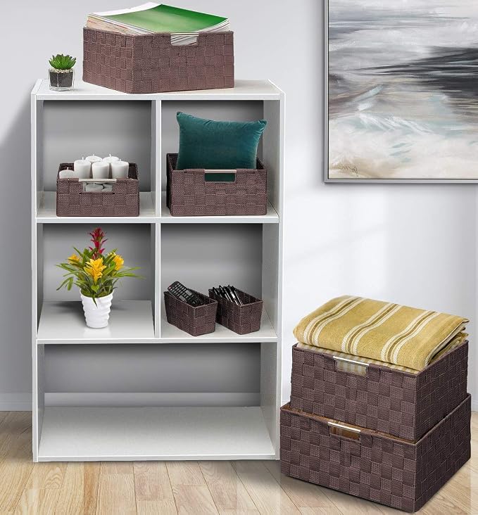 Sorbus Storage Baskets for Organizing (Set of 7), Mesh Hand-Woven Design, Linen Closet Organizers and Storage, Organizer Storage Baskets for Shelves, Variety Pack Organizers and Storage (Chocolate)