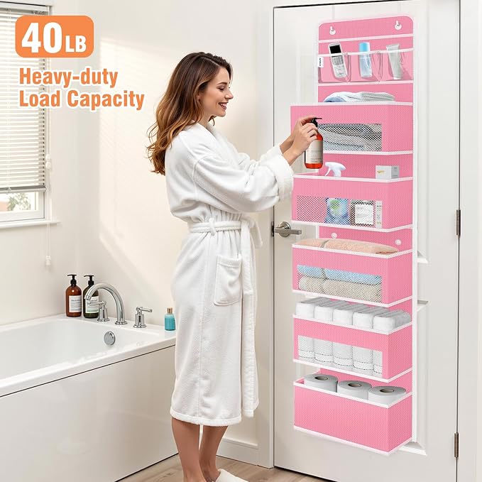 Over The Door Organizer Storage Large Capacity Hanging Bedroom Storage | 6 Shelves, Detachable, 40 LB Capacity, Mesh Design, Clear Window, Sturdy, Storage Organizer for Nursery, Pantry & Closet
