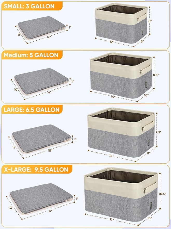 BALEINE 2 Pack Fabric Closet Storage Bins for Shelves, Linen Closet Organizers and Storage, Decorative Baskets for Organizing, Shelf, Clothes, Home, Office (Grey, 15"x11"x9.5")