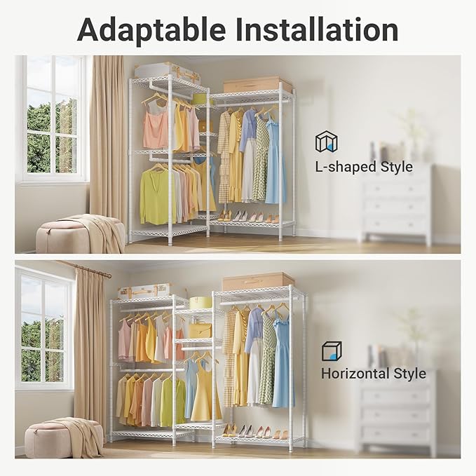 VIPEK Classic V6 Wire Garment Rack, Dynamic Closet System Adjustable | White Heavy Duty Metal Freestanding Clothing Rack 850lbs Capacity, 6FT Wide Closet Organizer System for Bedroom