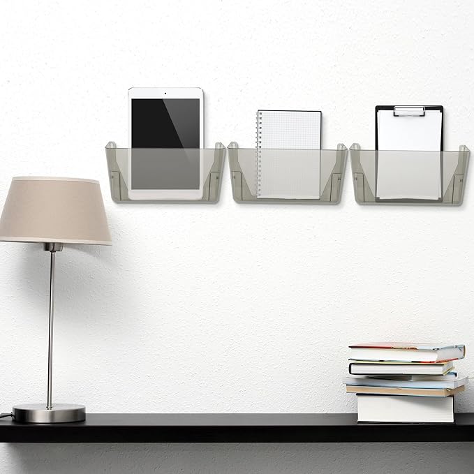 Colarr 8 Pcs Wall File Holder Organizer Plastic Wall Mount Mail Organizer with Screws Single Pocket Hanging Folder Paper Magazine Holder for Walls Office Home Classroom(Gray)