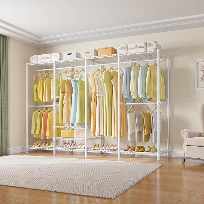 VIPEK V40 Plus Clothes Rack, Large Modular Closet System for Hanging | 89 inch Adjustable Open Clothing Storage System with 6 Shelves & 4 Hang Rods for Bedroom and Reach-in Closet, Black