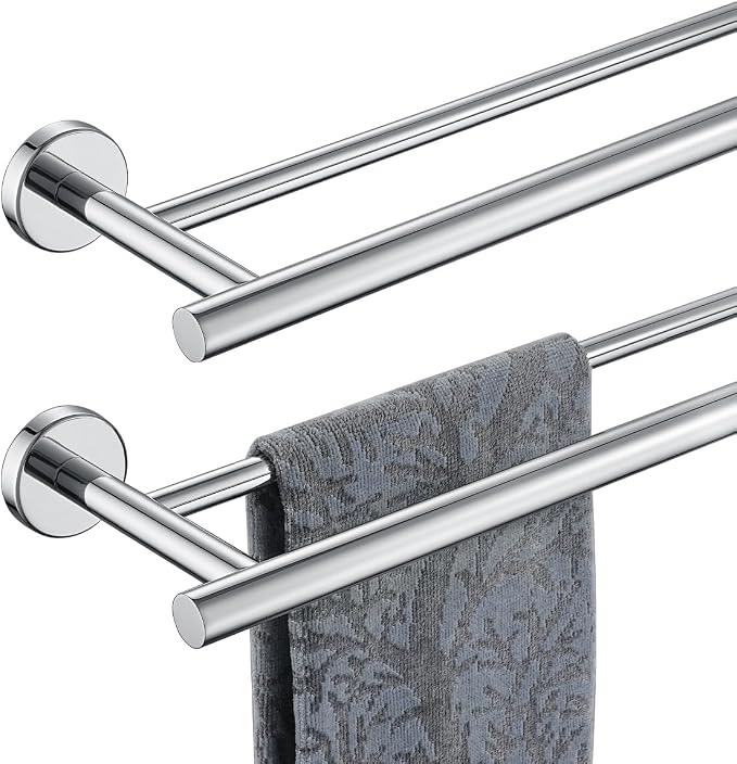 JQK Double Towel Bar Chrome, 20.5 Inch 304 Stainless Steel Thicken 0.8mm Towel Rack Bathroom, Towel Holder Polished Steel Wall Mount, Useable Length 18 Inch 2 Pack, TB100L18-CH-P2