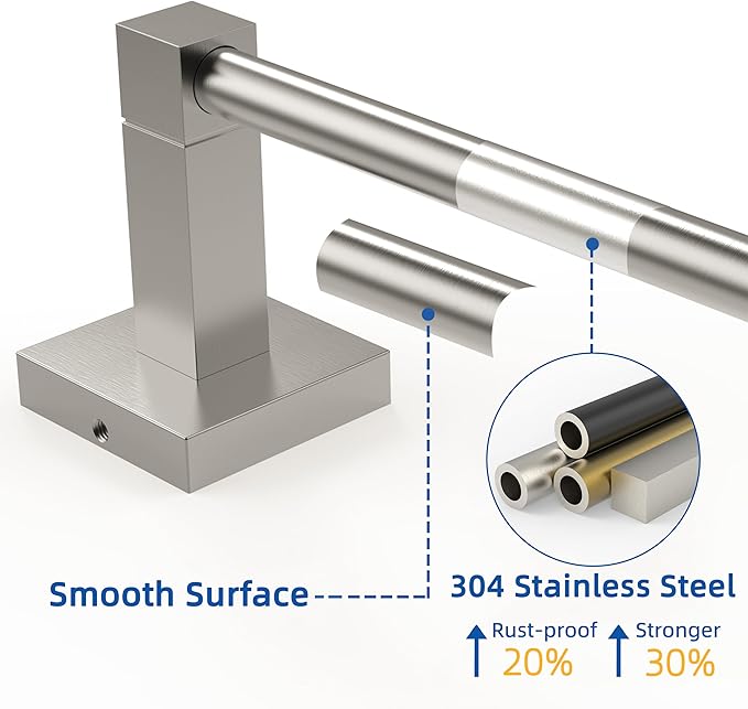 RUACQ Towel Bar 24" Towel Racks for Bathroom Wall Mounted, Brushed Nickel | One-Piece Bath Towel Holder, Total Length 26 Inch Single Towel Rod, 304 Stainless Steel Rustproof, Square Base, Heavy Duty
