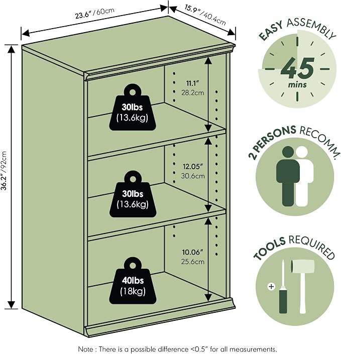 Furinno FANO Closet Organizers and Storage, 3-Tier Closet Organizer with Adjustable Shelves, Stackable Open Shelf Closet Shelves, 15.9 x 23.6 x 36.2 for Wardrobe, Bedroom, Living Room, White