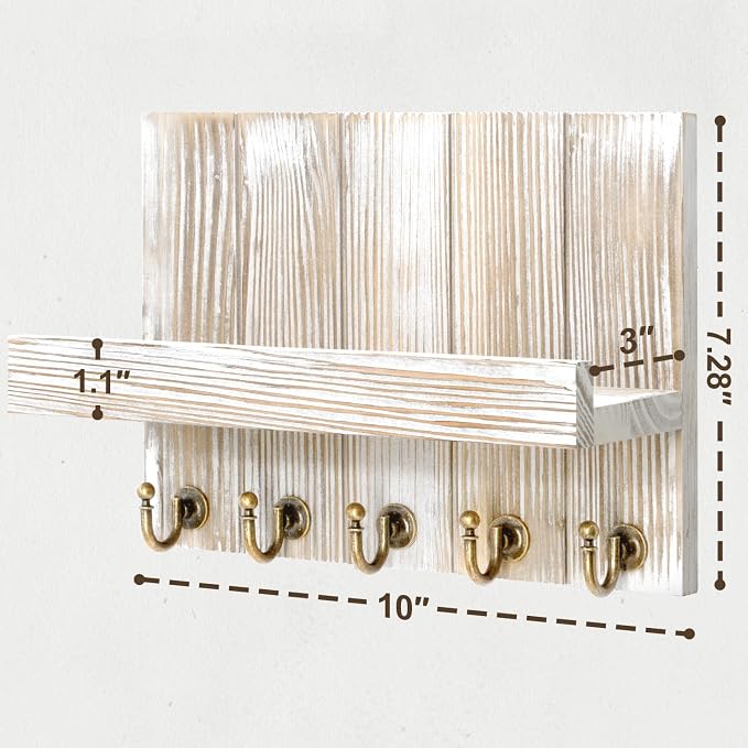 Rebee Vision Key Holder Wall Mount with Shelf for Home Decor, Natural Wood | 3.54" x 10" x 7.28", Key Holder for Wall, Mail Organizer, Small Floating Shelf, Room Decor Apartment Storage Accent