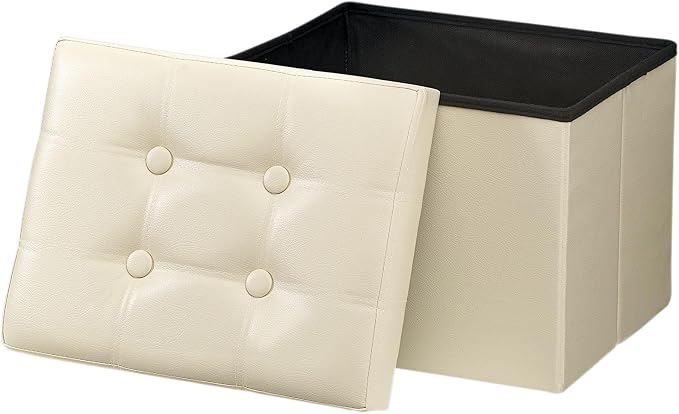Bsketa Storage Ottoman, Folding Foot Stool with Thicker Foam Padded Seat Small Leather Storage Ottoman Bench Foot Rest for Living Room Foldable Coffee Table 17x13x13in,Beige | Ottoman with Storage, Thicker Foam Padded Seat, Living Room, Dorm, Bedroom, ...