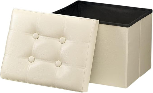 Bsketa Storage Ottoman, Folding Foot Stool with Thicker Foam Padded Seat Small Leather Storage Ottoman Bench Foot Rest for Living Room Foldable Coffee Table 17x13x13in,Beige | Ottoman with Storage, Thicker Foam Padded Seat, Living Room, Dorm, Bedroom, ...