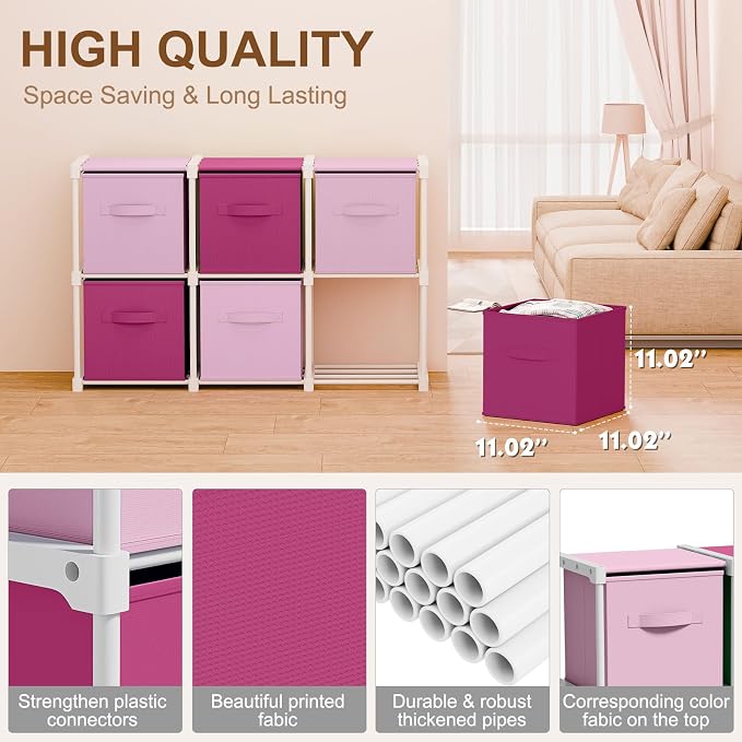 Briwooody 6 Cube Storage Organizer Storage Bins Shelf,Pink,Rose