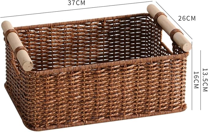 Rectangular Open Top Basket Reinforced Handwoven Rattan Box Decorative, Walnut Rattan