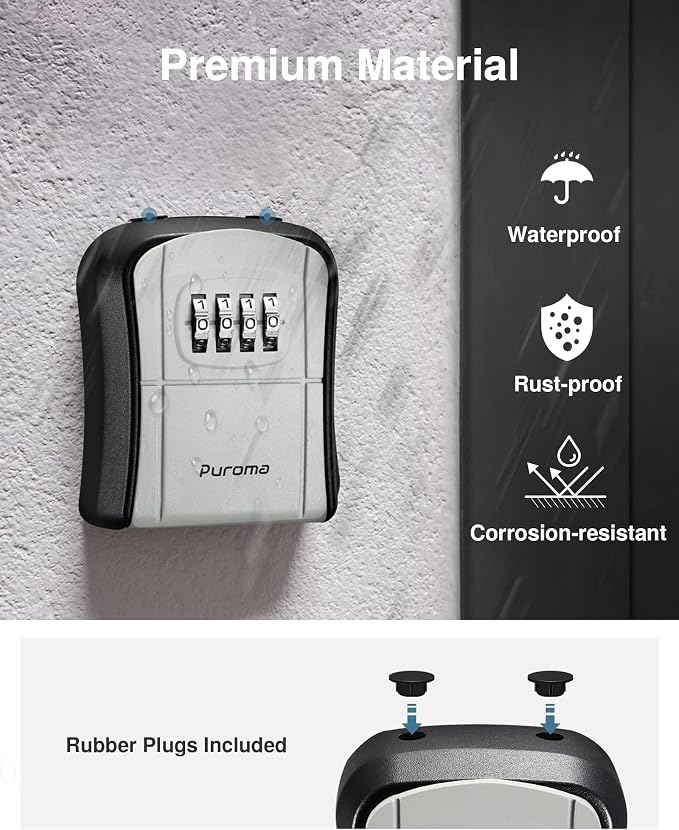 Puroma Key Lock Box, Portable Combination Lockbox Wall-Mounted Key Storage Box for House Keys, Resettable Code Safe Security Lock Box for Home, Office, Apartment Spare Key Storage (4 Pack, Gray)