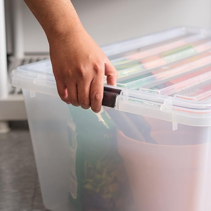 IRIS USA 5-Pack 68 Qt Stackable Storage Bins with Lids, Clear | Clear design makes contents easy to identify while organizing closets, bedrooms and storage rooms, Stackable and nestable