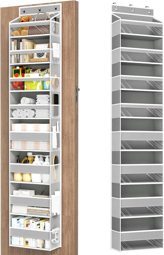 Mefirt Over The Door Organizer, 8 Shelf Door Hanging Organizers with 8 Large Capacity Pockets, Back of Door Organizer Storage Hanging Shelves for Closet Bathroom Bedroom Nursery