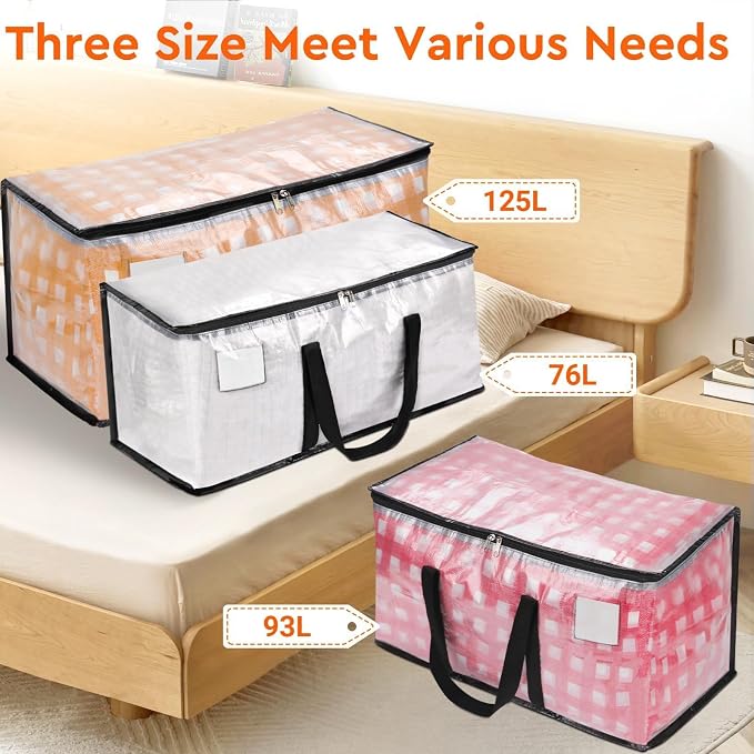 BlissTotes Moving Bags, 125L 8-Pack Storage Bags, Moving Box Heavy Duty Extra Large, Moving Totes with Zipper, Large Packing Bag with Reinforced Handles, Boxes for Packaging Moving