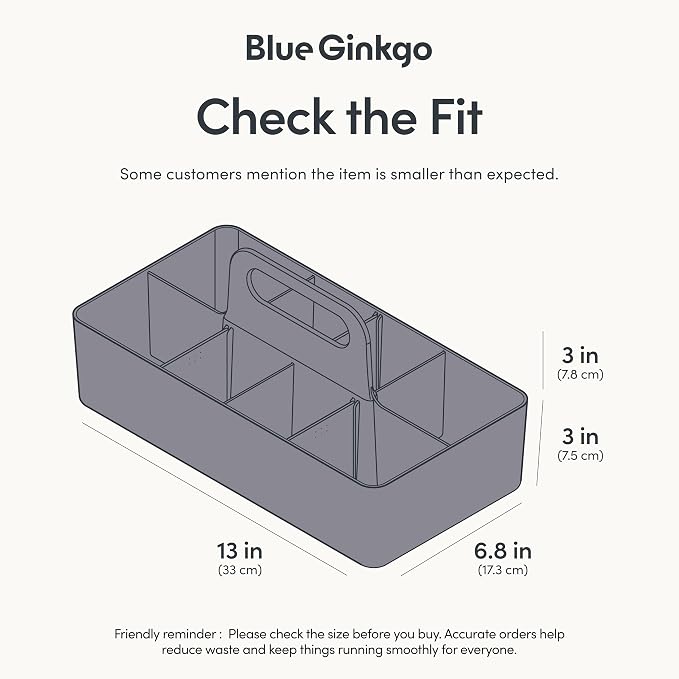 BLUE GINKGO Stackable Organizer Caddy, Long, Grey, Made in Korea | Portable. Adjustable. Home, Office & School Storage.