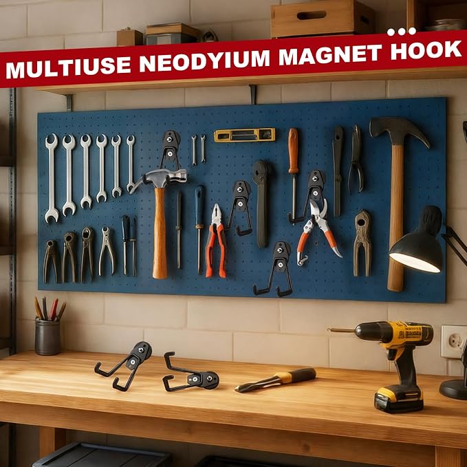 Landhoow 30 Pcs Large Magnetic Hooks Heavy Duty Garage Magnet Hooks Strong Storage Utility Magnetic Hangers with Anti Slip Rubber Coating for Indoor and Outdoor Hanging (Black)