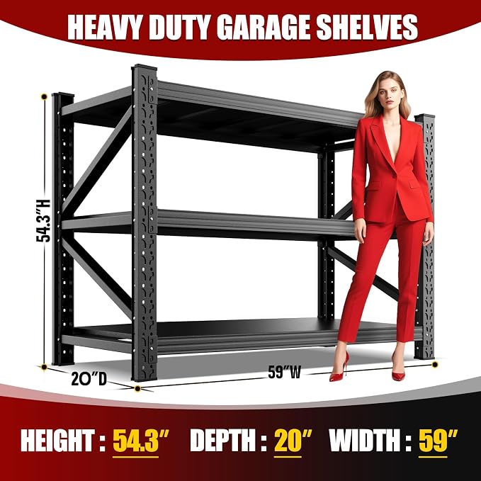 5 Pack Heavy Duty Metal Garage Shelving, 59" Wx20 Dx54.3 H, 3-Tier Adjustable Storage Shelves for Garage Storage, Industrial Metal Shelving & Shelves Organizer for Warehouse, Workshop & Home