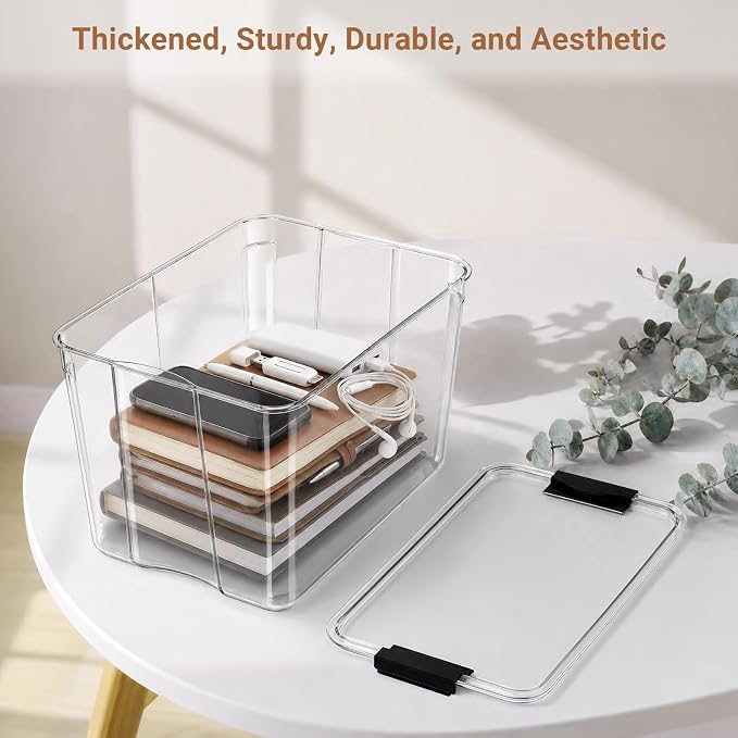 108Qt Stackable Storage Bins with Lids,Clear Latching Organizer Boxes,4Pack | Craft Box with Buckle Clips, Dustproof Durable Storage Containers for Closet Organization, for Office, Arts & Crafts Supplies