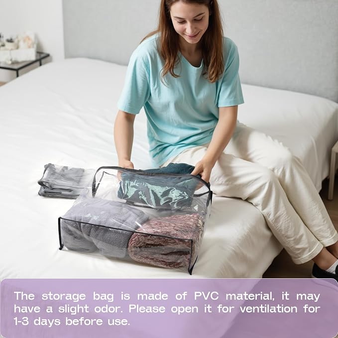 Under Bed Storage Bags Organizer, 22L Clear Storage Bags, Bags Organizer Clear Zipper Containers Bedroom, Storage Bag for Sweater, Clothes, Shoe Toy, Blanket, Sheet (Black,10PACK)