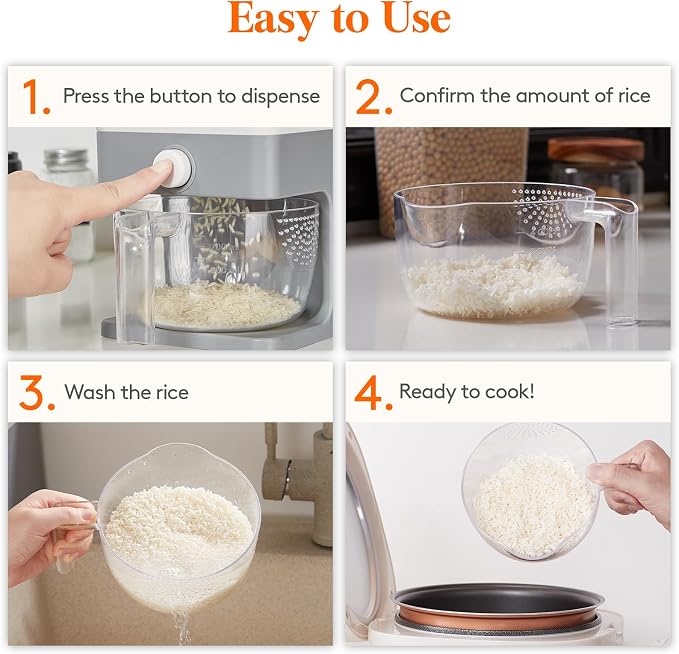 Lifewit Rice Dispenser 25 Lbs(11.3kg), Rice Storage Container Sealed Moisture Proof with Measuring Cup for Kitchen Pantry Household, BPA-Free, 1 Pack Grey